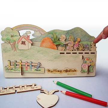 DIY Plywood Toys of Fairy Story--Pulling Radish(With 12 color pencils)