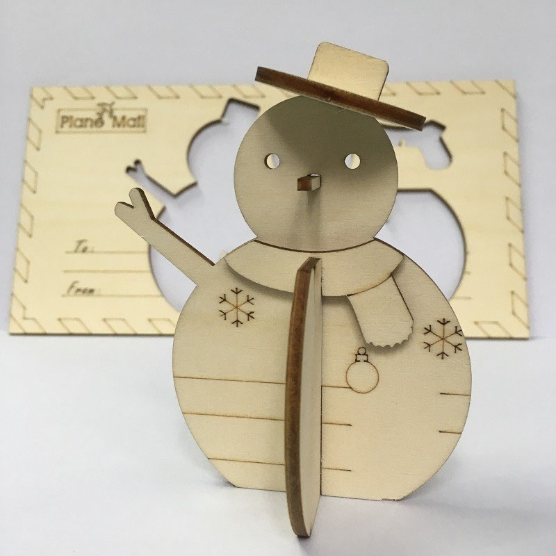  wooden snowman postcard